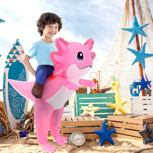 Stegosaurus Inflatable Axolotl Costume for Kids, Ride on Blow Up Costumes Halloween Cosplay Outfit for Girls and Boys