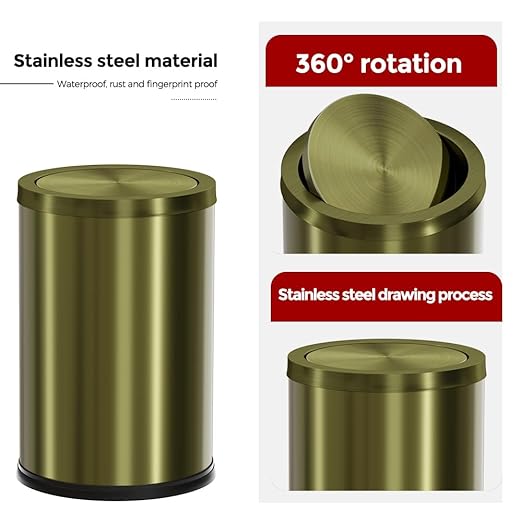9L/2.4Gal Antique Bronze Bathroom Trash Can, Small Flip Garbage Can with Lid,Brushed,Single-Layer,Trash Bin for Laundry，Hotel，Office， Laundry Room (Bronze)