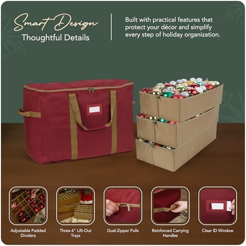 Covermates Adjustable Ornament Storage Bag, 25.5" W x 13" D x 18.5" H, Red