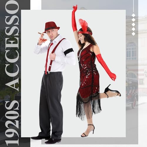 1920s Couples Costume Set Flapper Dress Hat