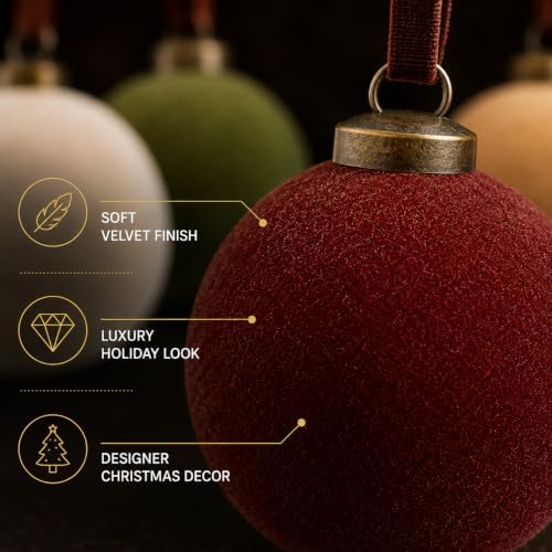 30 Pack Velvet Flocked Christmas Ornaments Set – Premium Shatterproof Christmas Ball Ornaments with Brass Metal Caps, Assorted Sizes for Christmas Tree, Holiday & Seasonal Home Décor