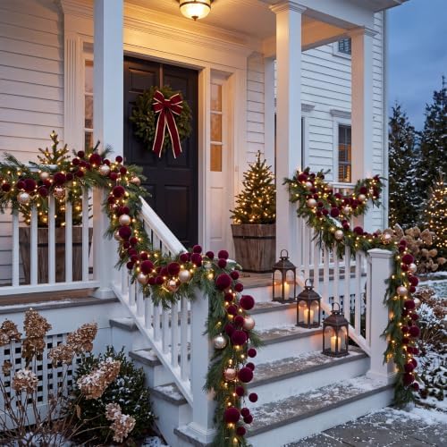 2 Pcs 6 ft Burgundy Velvet Christmas Ball Ornament Garland
