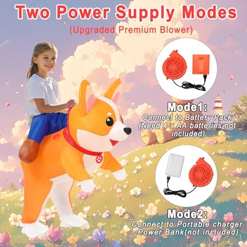 Inflatable Costumes Kids Dog Costume Halloween Blow Up Ride on Corgi Costume Animal Suit for Girls Boys Cosplay Party