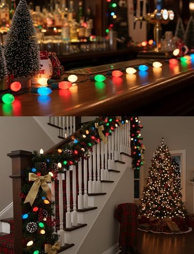 SUNSGNE Vintage C9 LED Christmas Lights Outdoor, 25FT C9 Retro Christmas Lights with 25 LED Shatterproof Bulbs for Roofline Holiday Party Indoor Outdoor Garden Patio Backyard Xmas Decoration