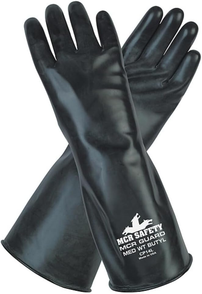 MCR Safety CP14XL 14" Long Butyl Rubber Gloves with 14 mil Smooth Finish and Gauntlet Rolled Cuff (1 Pair), X-Large
