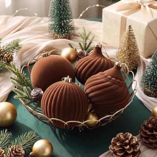 Civaner 8 Pcs Large Velvet Christmas Ball,6 Inch,Dark Brown