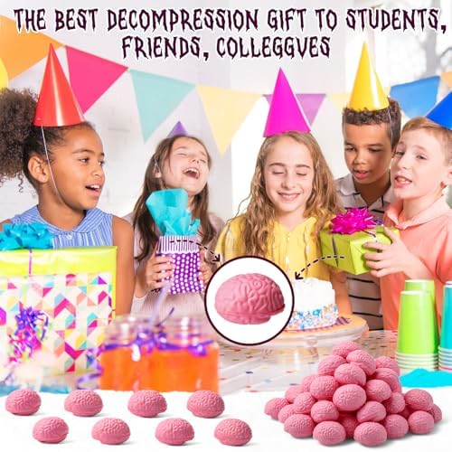 Skylety 100 Pcs Halloween Brain Stress Balls Bulk for Teens Adult Pink Mini
