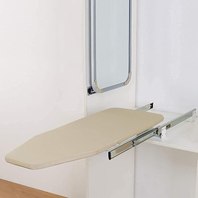 Hiding Ironing Board Foldable Ironing Station in Cabinet for Apartment & Small Room | Sturdy Folding Board, Easy-Release Lever 11.8 (W) x 5.5 (H) x Length 16.9 (L) White