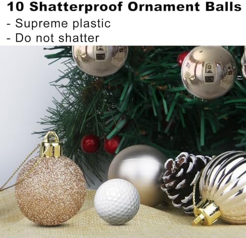 Champagne Gold 2.5" Christmas Balls Christmas Tree Decoration Ornaments Shatterproof Hanging Balls for Birthday Halloween Holiday Wedding Decorations Set of 10pcs