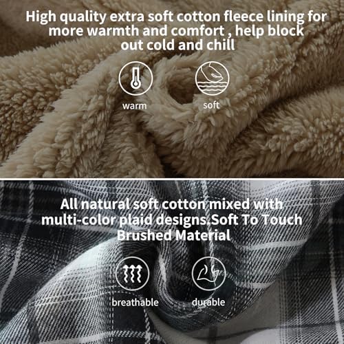 Elesuit Men's Full Zip Fleece Flannel Jacket Shirt Plaid Cotton Hoodie Coat