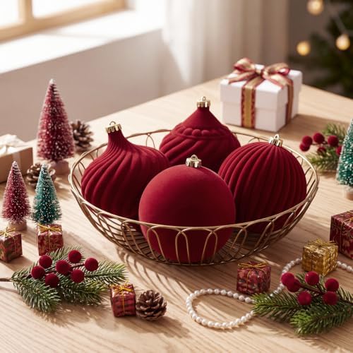 Civaner 8 Pcs Large Velvet Christmas Ball,6 Inch,Burgundy