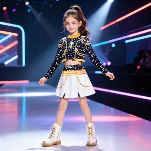 Pop Star Costume Kids Girls Fantasy Stage Outfit Halloween Costumes Set