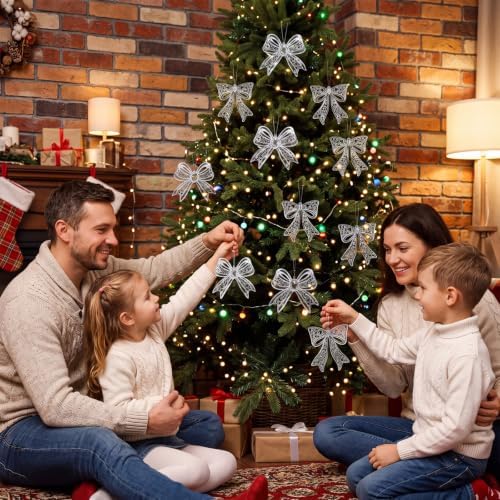 Syhood 100 Pcs Crystal Christmas Tree Ornaments, Bows