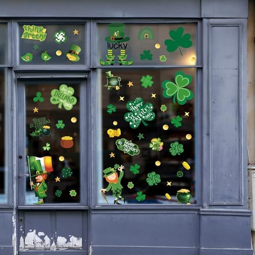 st Patricks Day Decorations Window clings 10 Sheet for Glass Windows Shamrock Window clings Stickers