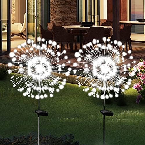 Solar Garden Lights Solar Firework Light Outdoor Waterproof 2 Pack Solar Powered Art Stake Twinkle Lights Outside Decor 180 LED Sparklers String Light for Yard Pathway Christmas Decorations (White)