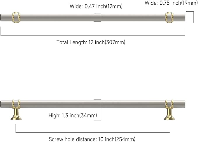Asidrama 10 Pack 10 Inch(254mm) Gold and Brushed Satin Nickel Kitchen Cabinet Handles, Cabinet Pulls Kitchen Cabinet Hardware Cupboard Handles Drawer Pulls 4451