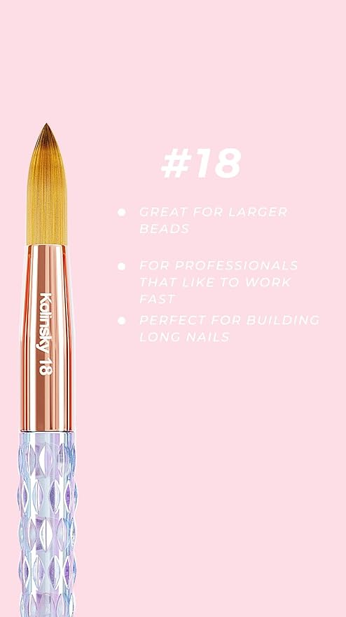 Kiara Sky Kolinsky Acrylic Nail Brush #18 – Pure Kolinsky Sable Hair, Iridescent Crystal Handle, Acetone Resistant, for Acrylic Application, Extensions & 3D Nail Art