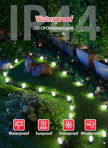 Minetom Vintage C9 LED Christmas Lights Outdoor, 50 Feet C9 String Lights with 50 Shatterproof Matte Bulbs, Connectable Waterproof Lights for Holiday Party Roofline Backyard Garden Patio, Pure White