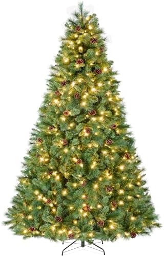 Best Choice Products 9ft Pre-Lit Scotch Pine Christmas Tree, Premium Pre-Decorated Artificial Holiday Decor w/ 2,020 Branch Tips, 2-in-1 White and Multicolor LED Lights, Cordless Setup