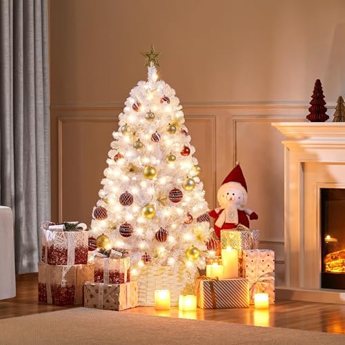 Yaheetech 4.5ft Pre-lit Christmas Tree with 150 Warm White Lights, White