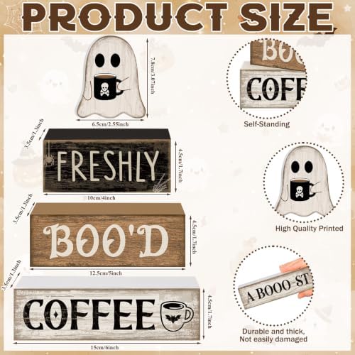 Moucuny 4 Pcs Halloween Coffee Table Decorations Ghost Stacked Wooden Decor