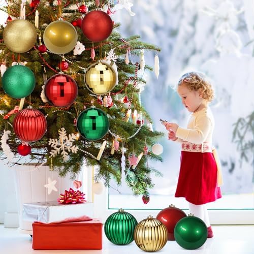 Poen 12 Pcs 6 Inch Classic Christmas Ball Ornaments Shatterproof