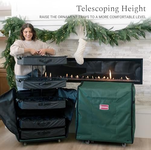[TreeKeeper Telescoping Christmas Ornament Storage Box with Dividers] - Adjustable Organizer Holds 120 Ornaments up to 4 Inches Tall by Nearly Any Width and Length | 5 Removable Trays with Separators