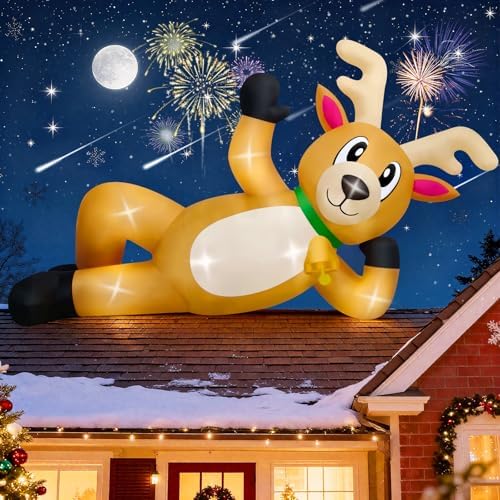 Kalolary 10.5FT Long Christmas Inflatable Lying Reindeer Outdoor Decoration