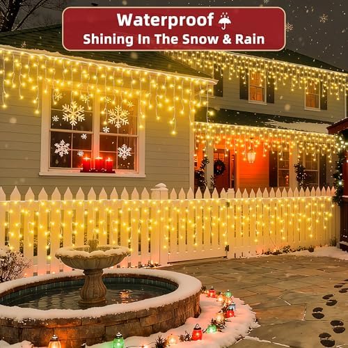 612 LED 60ft Christmas Lights with 136 Drops, 12 Lighting Modes Warm White Christmas Decoration Twinkling Lights Dimmable, Timer Outdoor Waterproof Fairy Lights for Indoor Garden House Eaves Roof