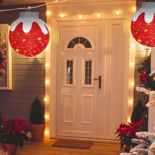 2 Pcs Lighted Outdoor Christmas Ornaments, 160 LEDs, Red and Green