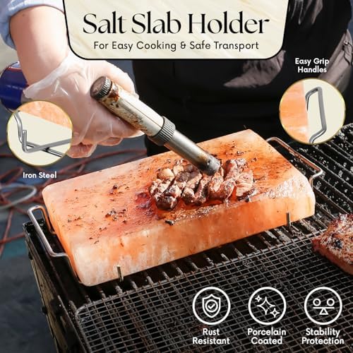 UMAID Himalayan Salt Block Cooking Plate 12x8x1.5 – Food Grade Pink Himalayan Salt Stone for Cooking, Grilling, Serving & Food Presentation – Includes Stainless Steel Tray & Recipe Booklet – Unique Gifts for Men & Women