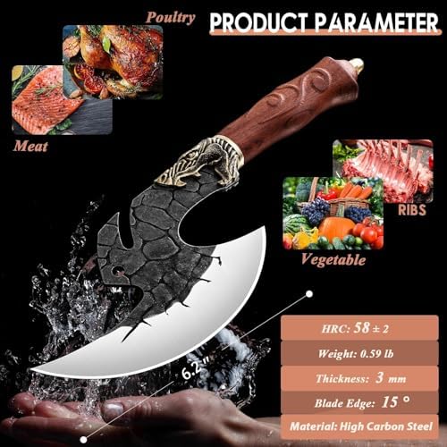 ROCOCO Viking Cleaver Knife Birthday - Kitchen Axe & Sheath Father Gift Men