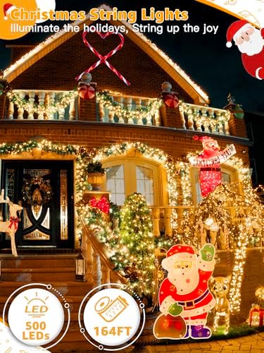 BrightChristmas 500 LED 164 FT Christmas Lights, Waterproof Outdoor String Lights with Remote and Timer, Christmas Tree Lights with 8 Modes Dimmable, Fairy Lights for Holiday Decor (Warm White)