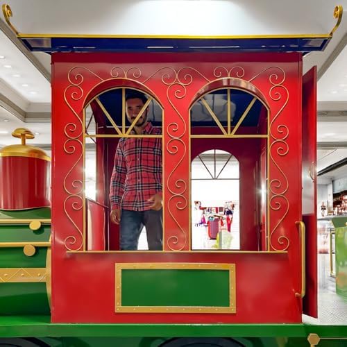 Zaer Ltd. Large Metal Christmas Train Commercial Decoration (Christmas Themed Colors, 27 Feet Long - Super Extra Large)