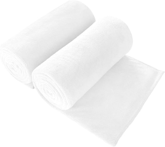 JML Microfiber Bath Towels Set of 2, 30" x 60", White | Oversized, Soft, Super Absorbent, Fast Drying for Shower Sauna Swimming Hair Wrap