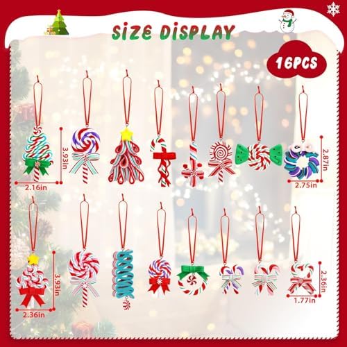 AUGSUN 16Pcs Christmas Lollipop Ornaments, Polymer Clay Peppermint Pendants