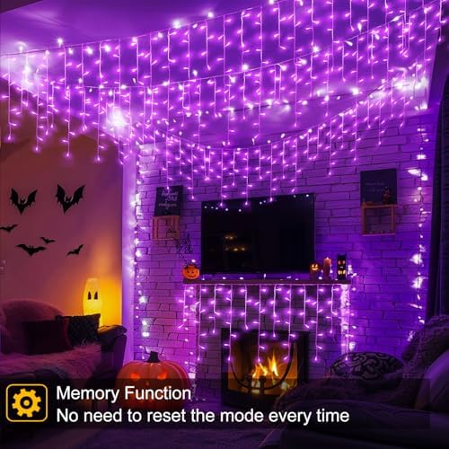 Purple Halloween Lights Outdoor 66ft Icicle Lights for Outside 640 LEDs