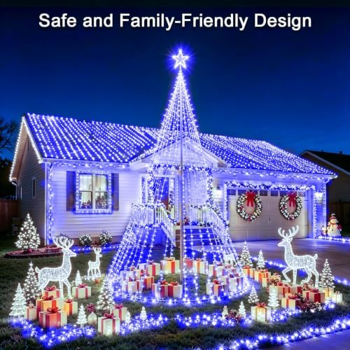 KNONEW 403ft 1000 LED String Lights Outdoor Christmas Light 8 Modes & Timer Fairy Lighting Plug in Waterproof for Xmas Yard Tree Wedding Party Holiday Decorations (Blue)