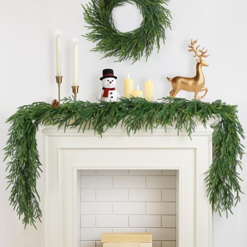 TOWPONICS 2Pcs 6FT Christmas Garland, Norfolk Pine Garland for Mantle Decor