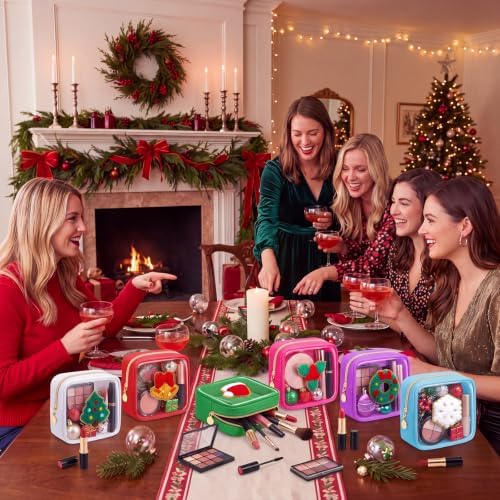 Abbylike 6 Pcs Christmas Preppy Patch Makeup Bags Bulk Polyester Holiday Makeup Bag Skincare Pouch Xmas Zipper Cosmetic Pouch Preppy Thing for Travel Christmas Women Gift (Classic, Multicolor)