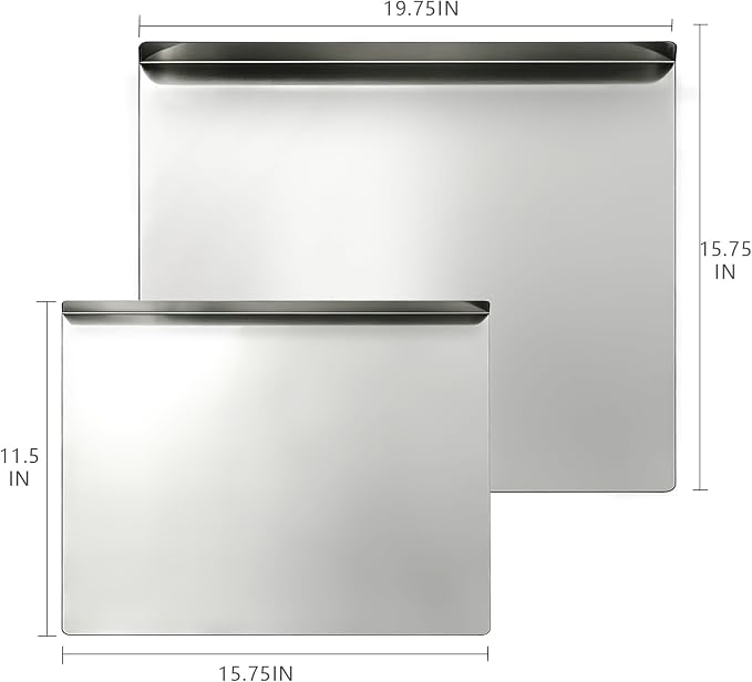 2PCS Large Stainless Steel Cutting Boards with Lip, Kneading Cutting Board Mats, Metal Cutting Board for Meat, Fruits, Vegetables, Bread, Baking, Non Adhesive (19.75" x 15.75", 15.75" x 11.5")
