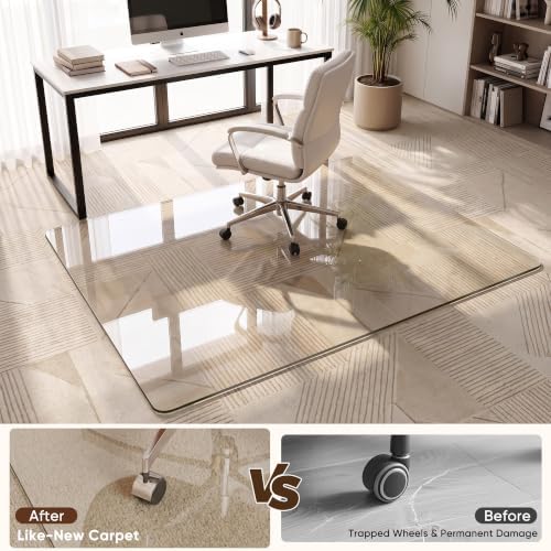 Antok Tempered Glass Chair Mat, 46"x55" Office Chair Mat for Carpet & Hardwood Floors, Heavy Duty 1/5" Desk Chair Mat for Smooth Rolling at Home or Office