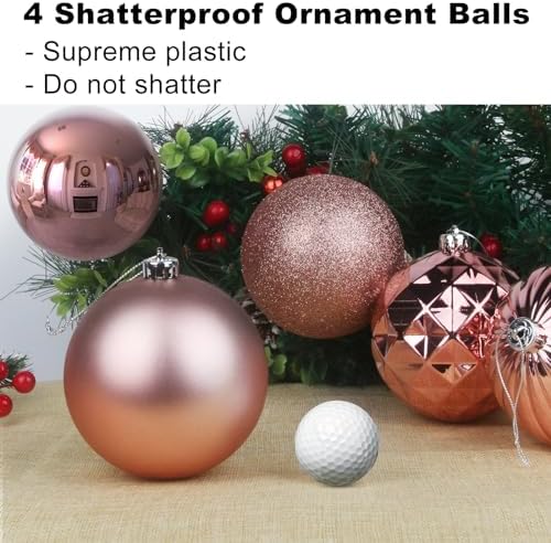 Rose Gold Set of XL (4.0") 4PCS Christmas Balls - Christmas Tree Decoration Ornaments Shatterproof Hanging Balls for New Year Easter Valentine Holiday Decorations