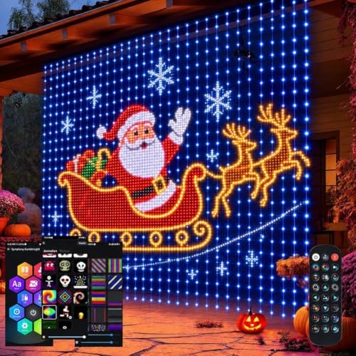 Christmas LED House Net and Smart Outdoor Wall Curtain Light 400 LEDs 6.6 x 6.6 FT Color Changing APP Control Music Sync DIY Animated Display for Windows Roofs Patio Holiday Decorations
