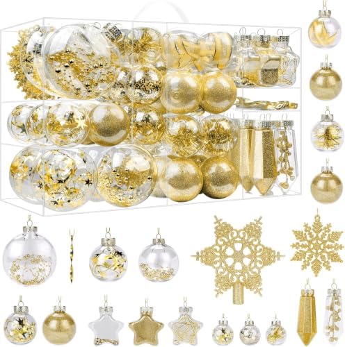 SHareconn 100PCS Christmas Tree Ornaments Clear Set, Gold