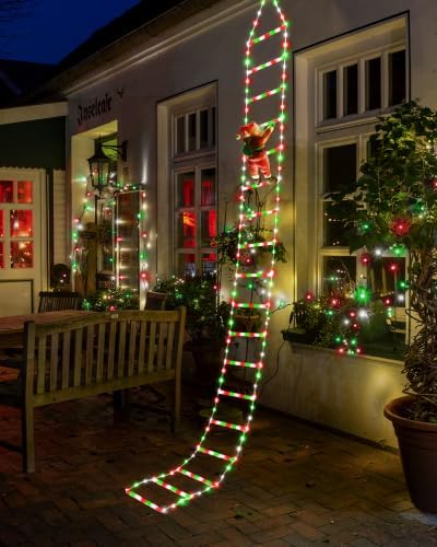 Toodour LED Christmas Lights - 10ft Christmas Decorative Ladder Lights with Santa Claus, Xmas Decorations Light for Indoor Outdoor, Window, Garden, Home, Wall, Xmas Tree Decor - Red White & Green