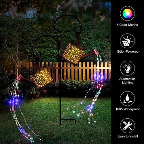 MEREAR Solar Watering Can Lights Outdoor with 8 Multi-Color Changing Modes, IP65 Waterproof Landscape Light Garden Decor, One Pole Two Lights Outside Decorations for Lawn, Backyard, Patio, Chrismas