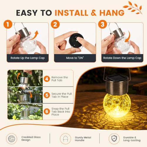 GIGALUMI Solar Lights Outdoor Hanging Lantern Garden Decor for Outside 8 Pc