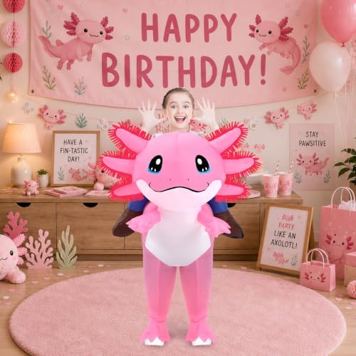 Stegosaurus Inflatable Axolotl Costume for Kids, Ride on Blow Up Costumes Halloween Cosplay Outfit for Girls and Boys