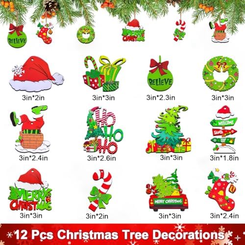 12 Piece Christmas Tree Decorations Set, Wooden Christmas Ornaments Bulk